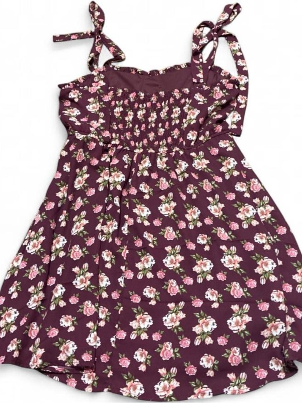 Altar’d State Floral Tie Strap Mini Dress Size M Burgundy Pink Cottagecore - Picture 6 of 8